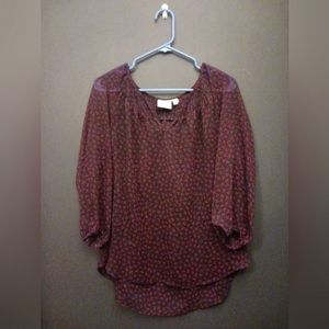 St. John's Bay red and navy blue floral see through womens large top